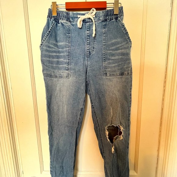 Jogger Jean Women's Pant, Adjustable Waistband, Distressed, US M - Picture 1 of 4